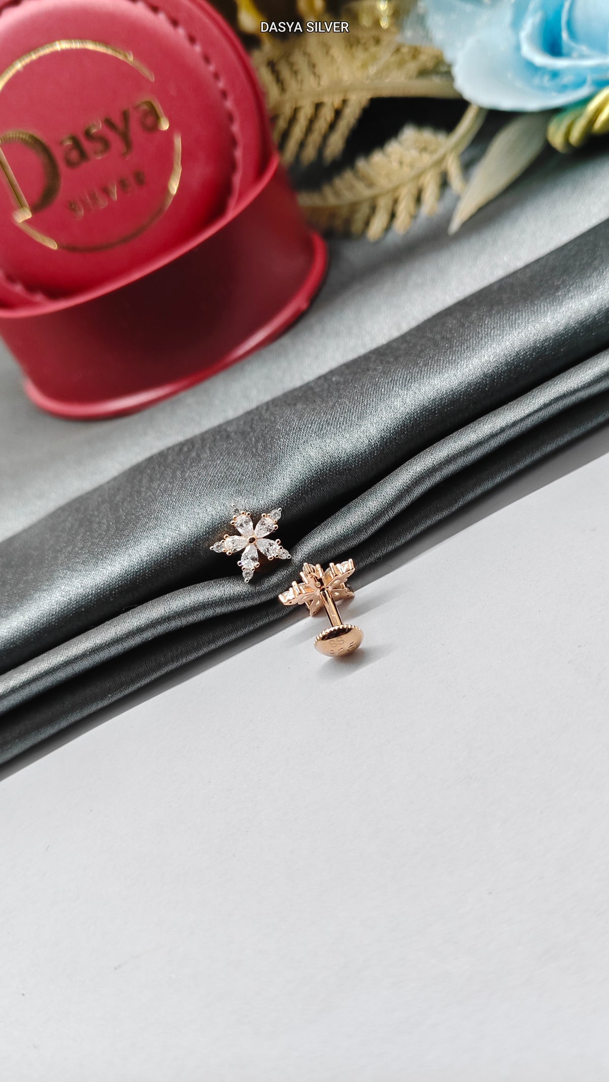 925 Silver Rose Gold Small Multiple White Stone Star Fish Design Earrings