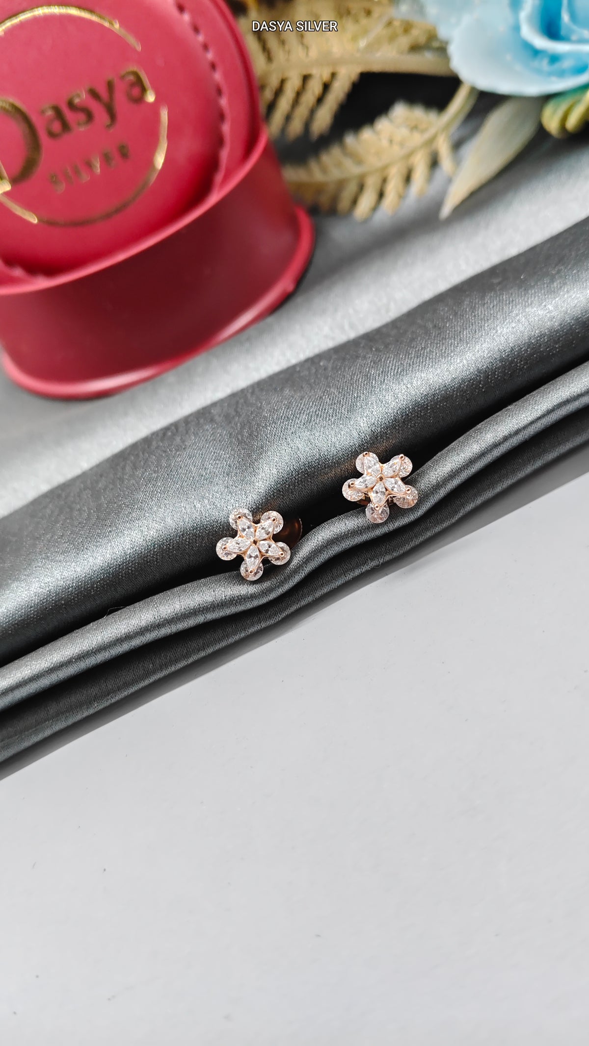 925 Silver Rose Gold Small Multiple White Stone Double Layer Star Design Earrings