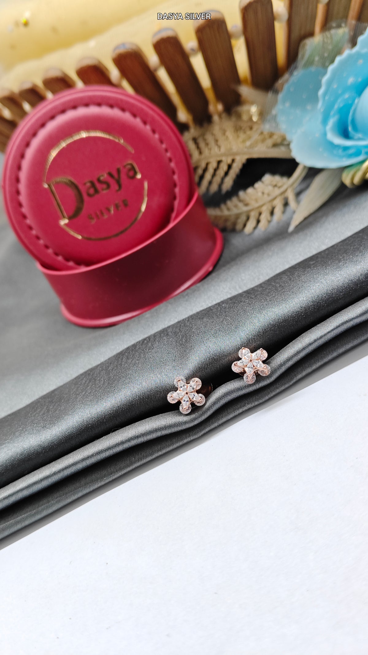 925 Silver Rose Gold Small Multiple White Stone Double Layer Star Design Earrings
