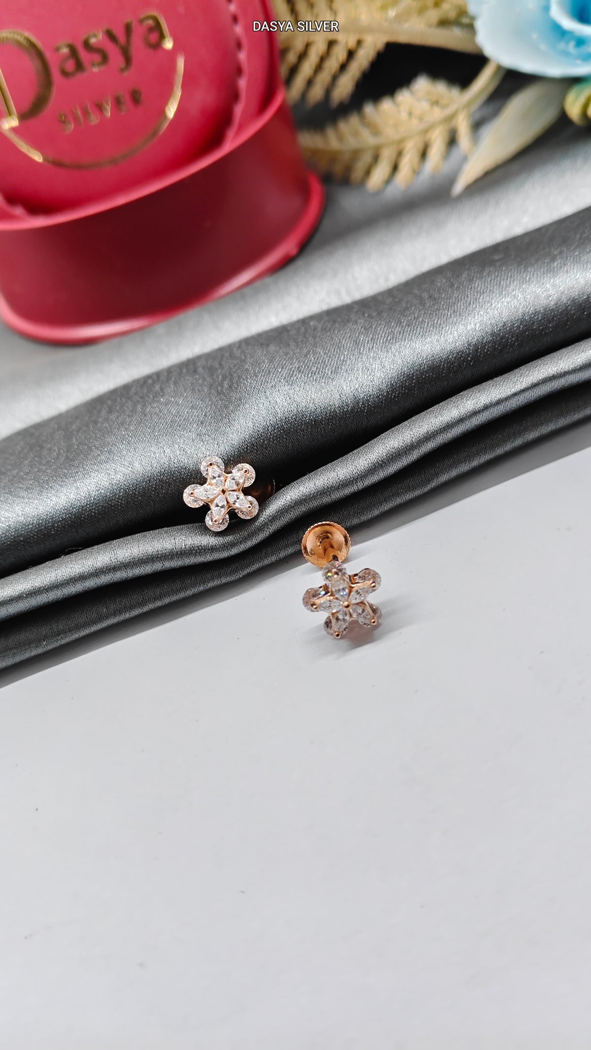 925 Silver Rose Gold Small Multiple White Stone Double Layer Star Design Earrings