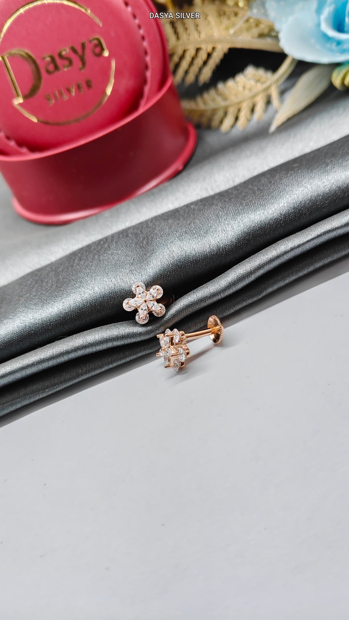925 Silver Rose Gold Small Multiple White Stone Double Layer Star Design Earrings