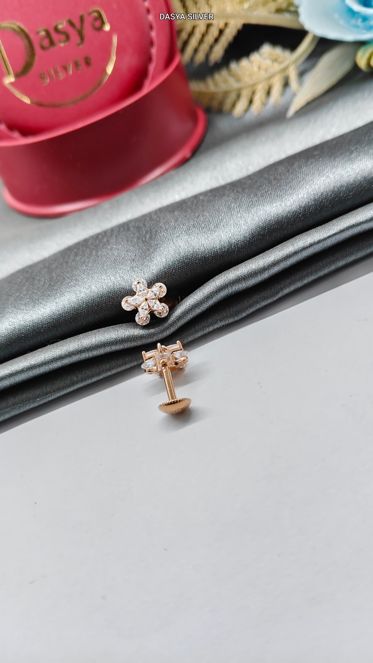 925 Silver Rose Gold Small Multiple White Stone Double Layer Star Design Earrings