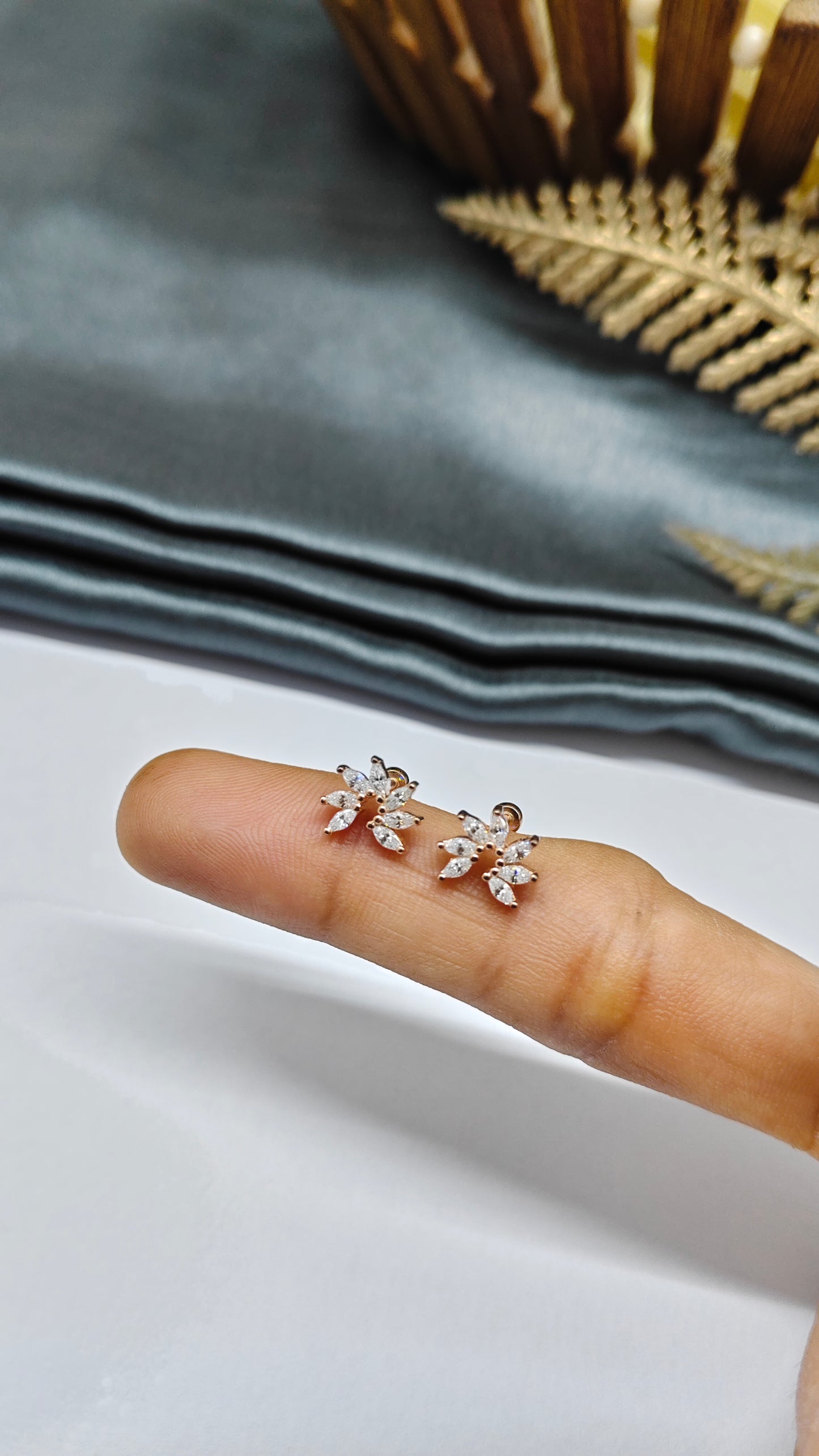 925 Silver Rose Gold 6 White Stone Curve Design Bugadi Earrings