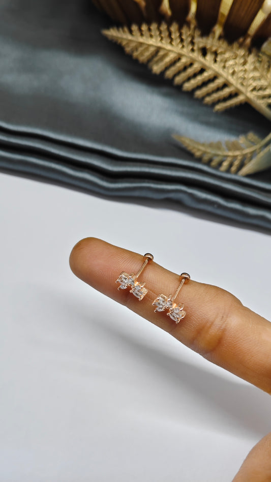 925 Silver Rose Gold 6 White Stone Curve Design Bugadi Earrings