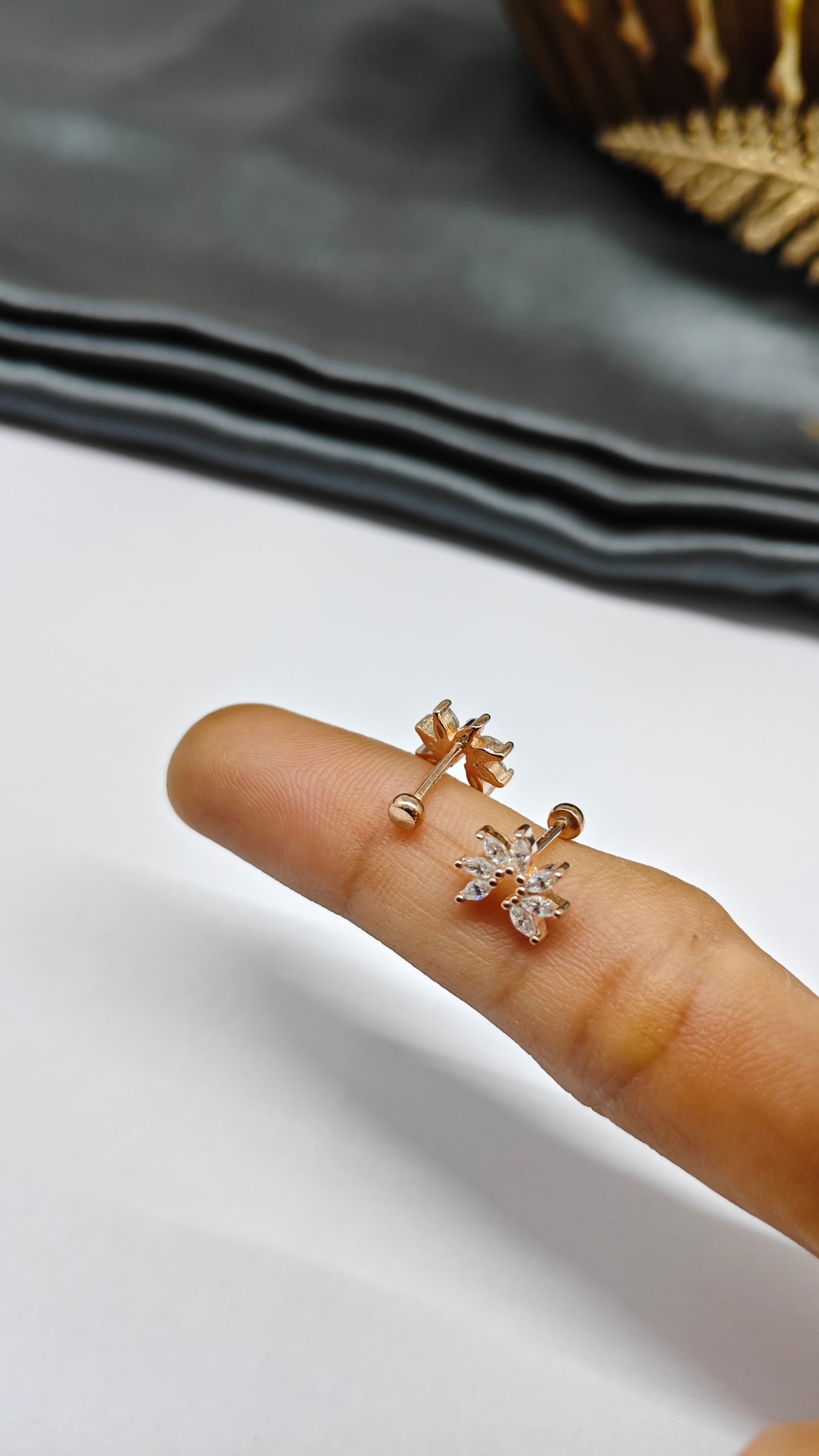 925 Silver Rose Gold 6 White Stone Curve Design Bugadi Earrings