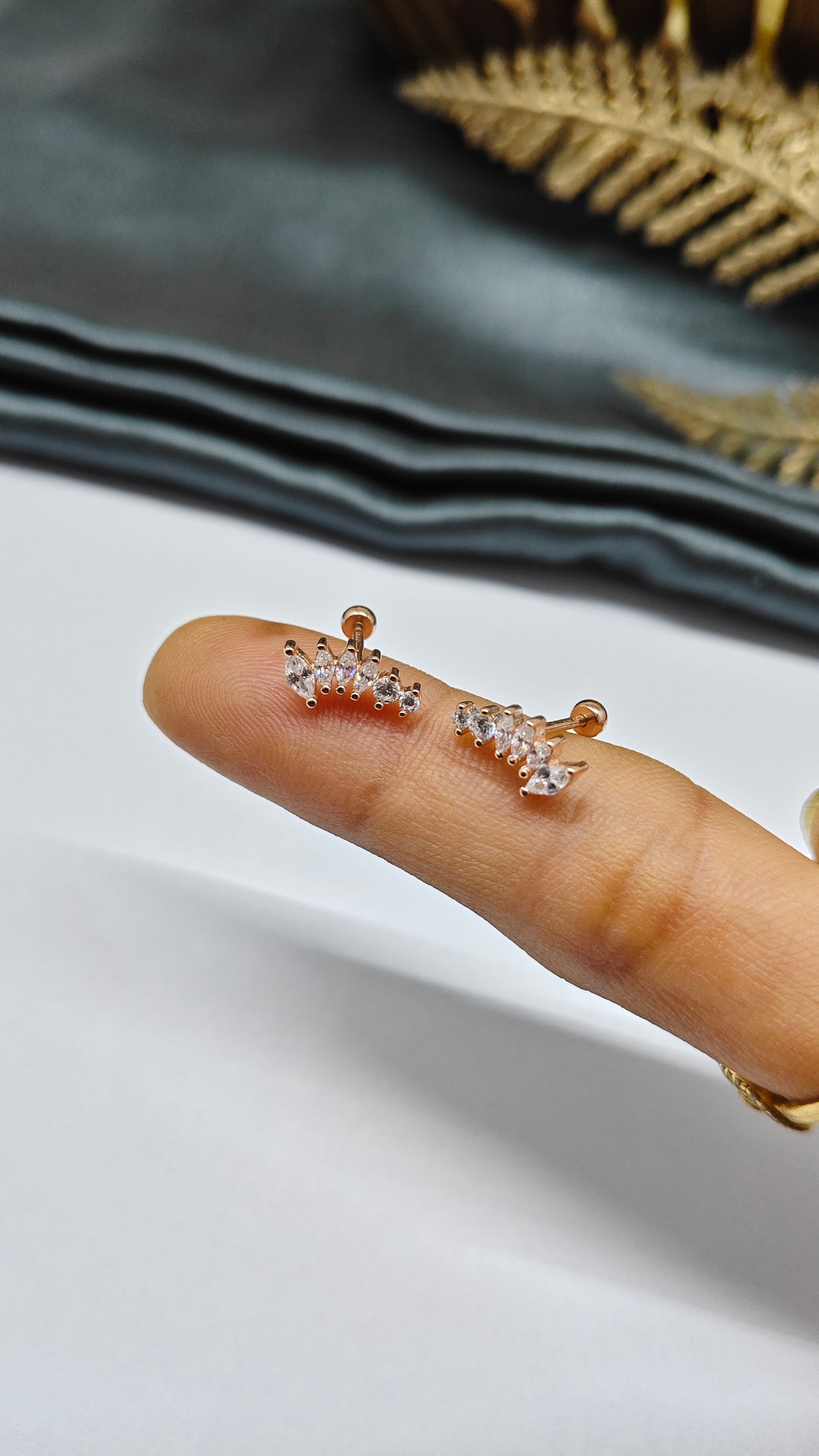 925 Silver Rose Gold 6 White Stone Design Bugadi Earrings
