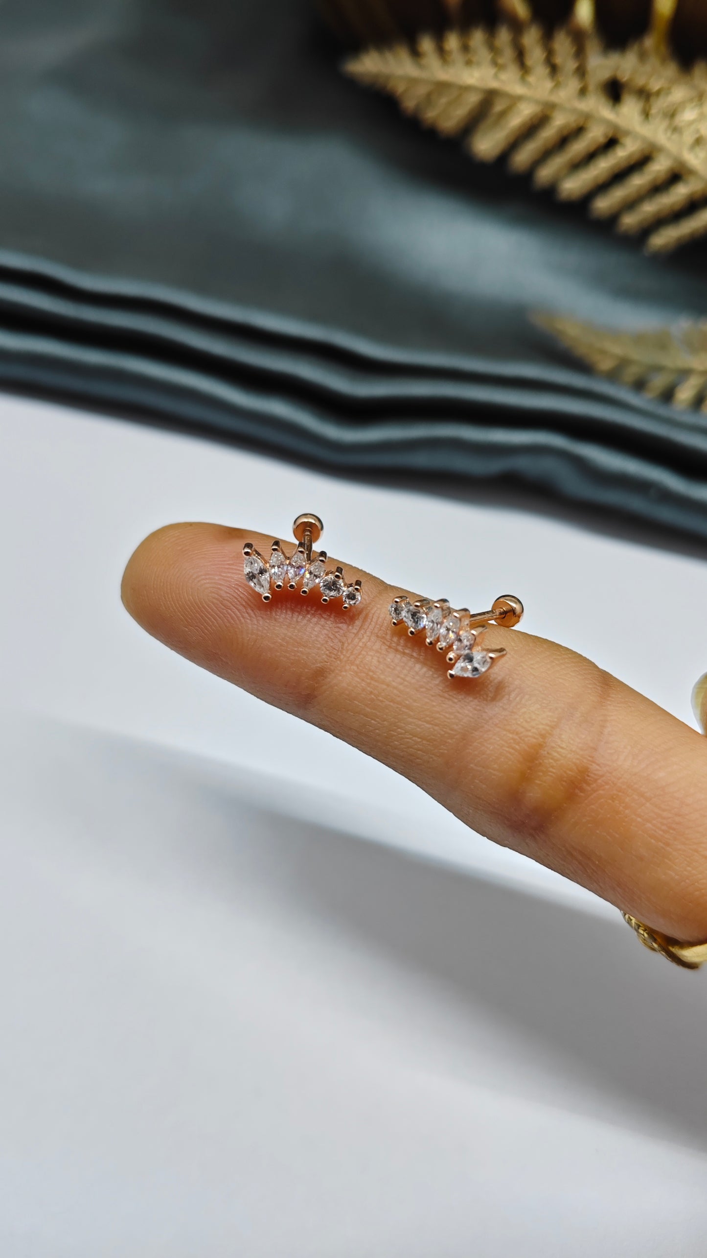 925 Silver Rose Gold 6 White Stone Design Bugadi Earrings