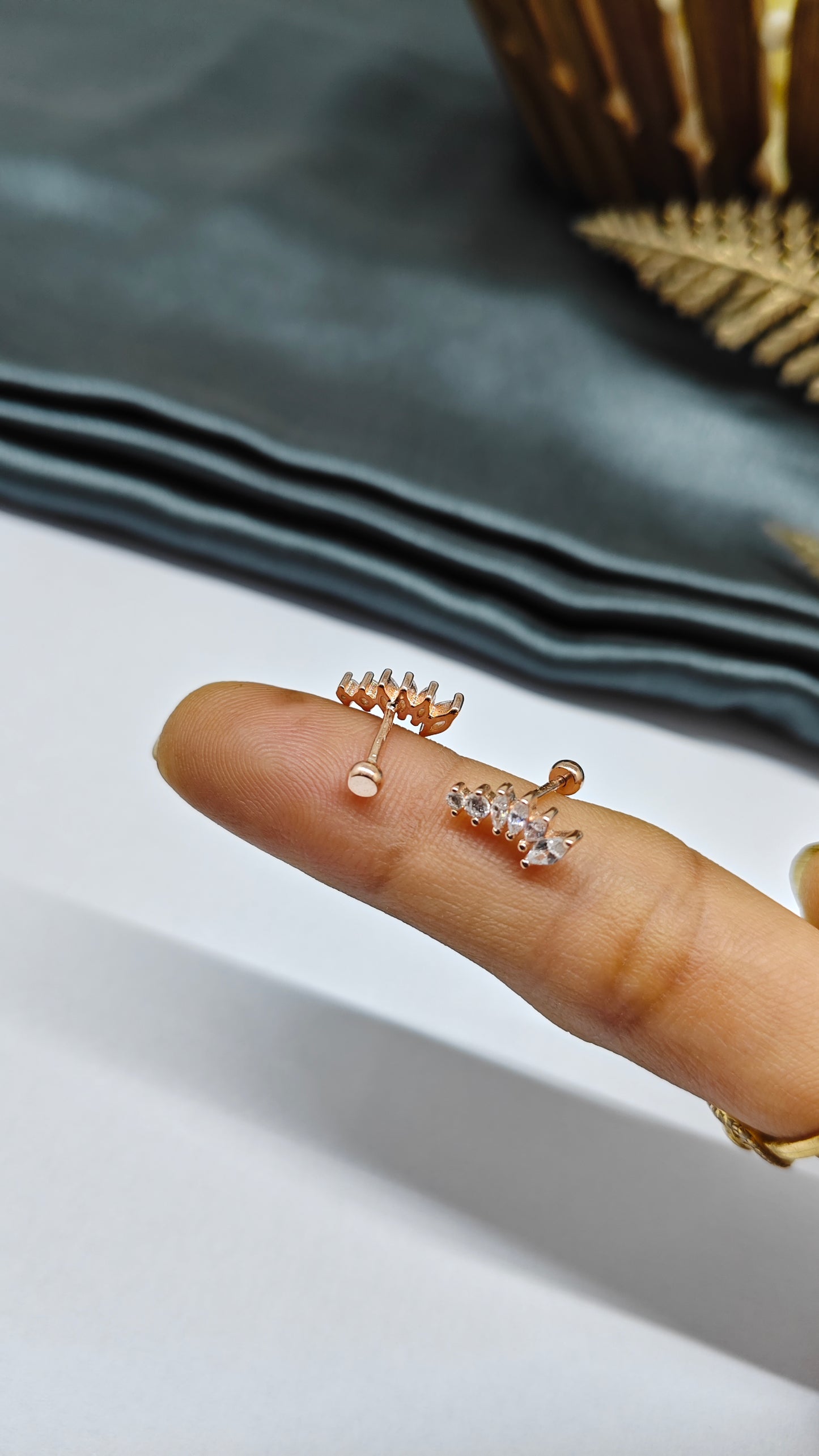 925 Silver Rose Gold 6 White Stone Design Bugadi Earrings