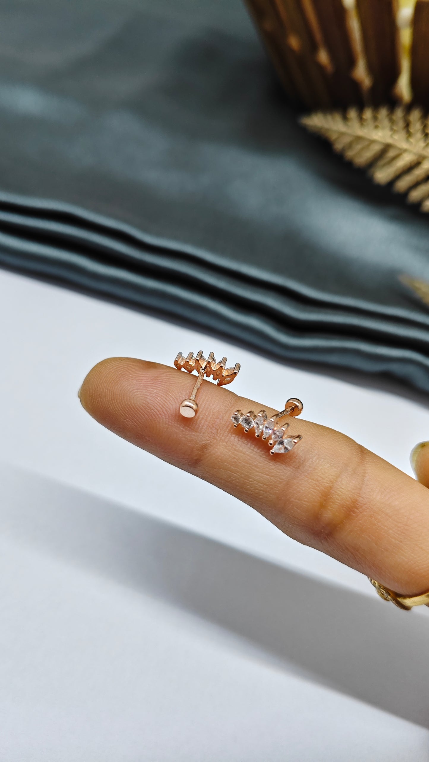925 Silver Rose Gold 6 White Stone Design Bugadi Earrings