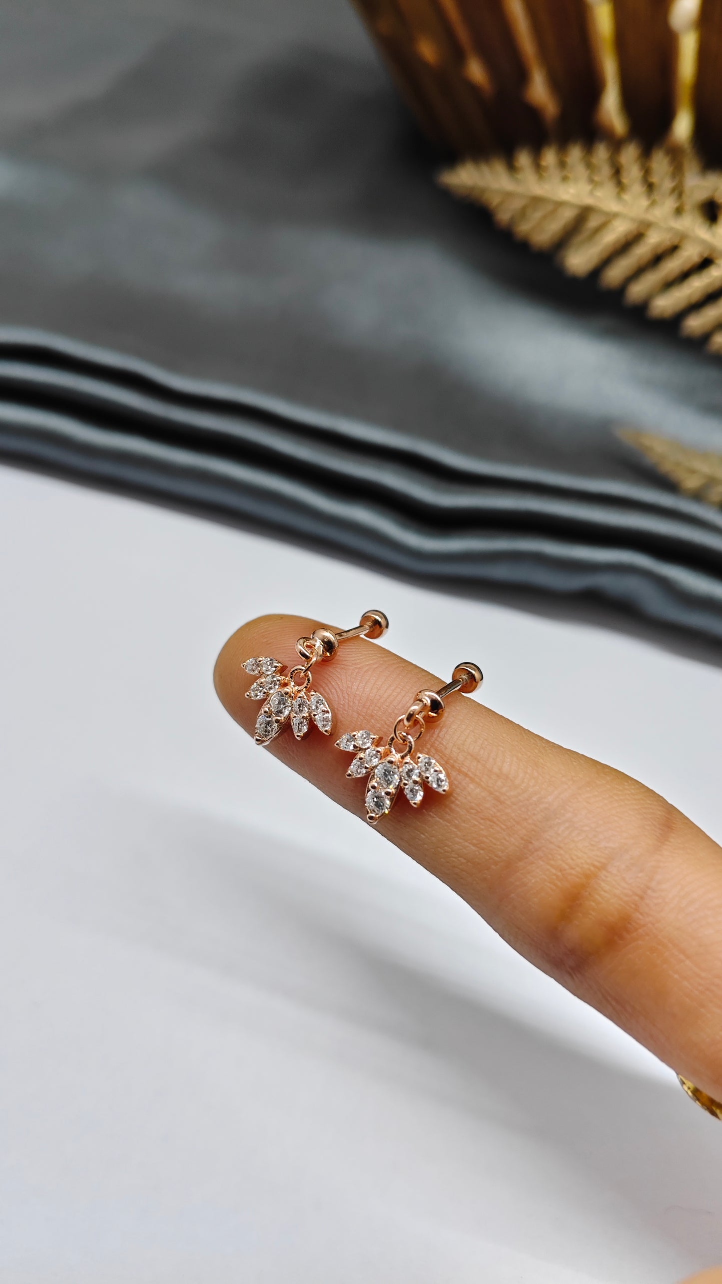 925 Silver Rose Gold 5 White Stone Hanging Design Bugadi Earrings