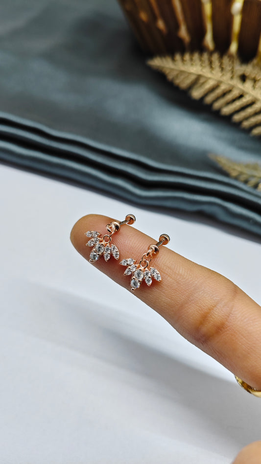 925 Silver Rose Gold 5 White Stone Hanging Design Bugadi Earrings
