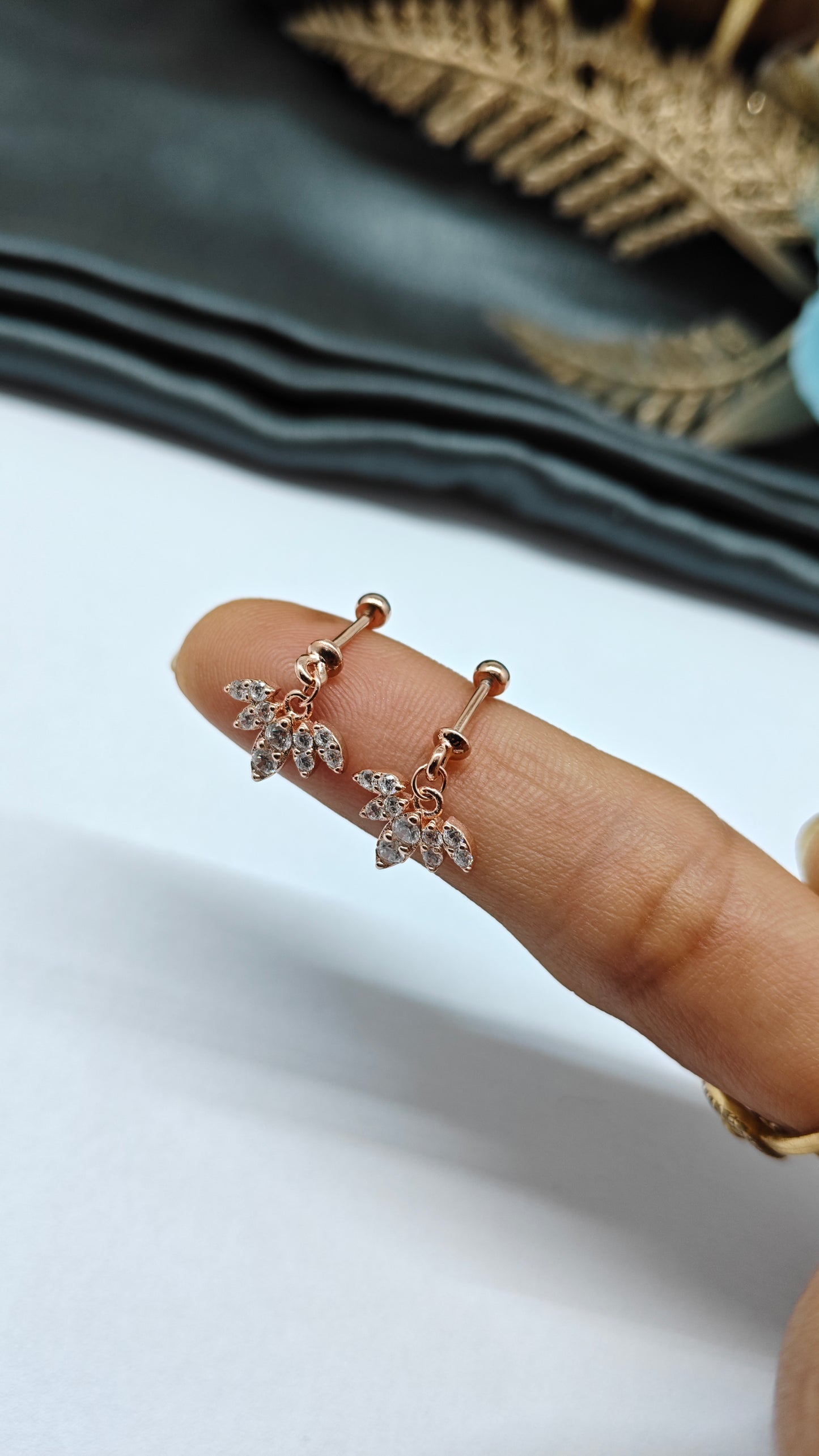 925 Silver Rose Gold 5 White Stone Hanging Design Bugadi Earrings