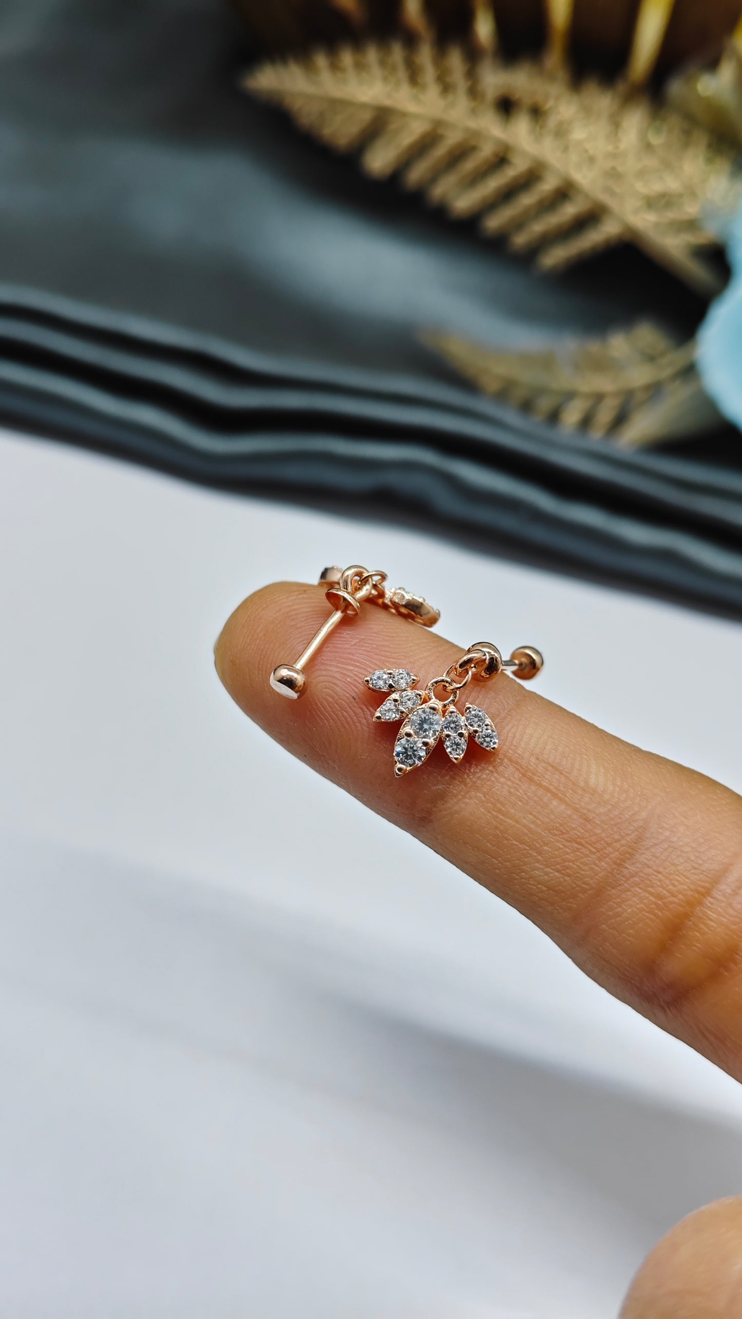 925 Silver Rose Gold 5 White Stone Hanging Design Bugadi Earrings