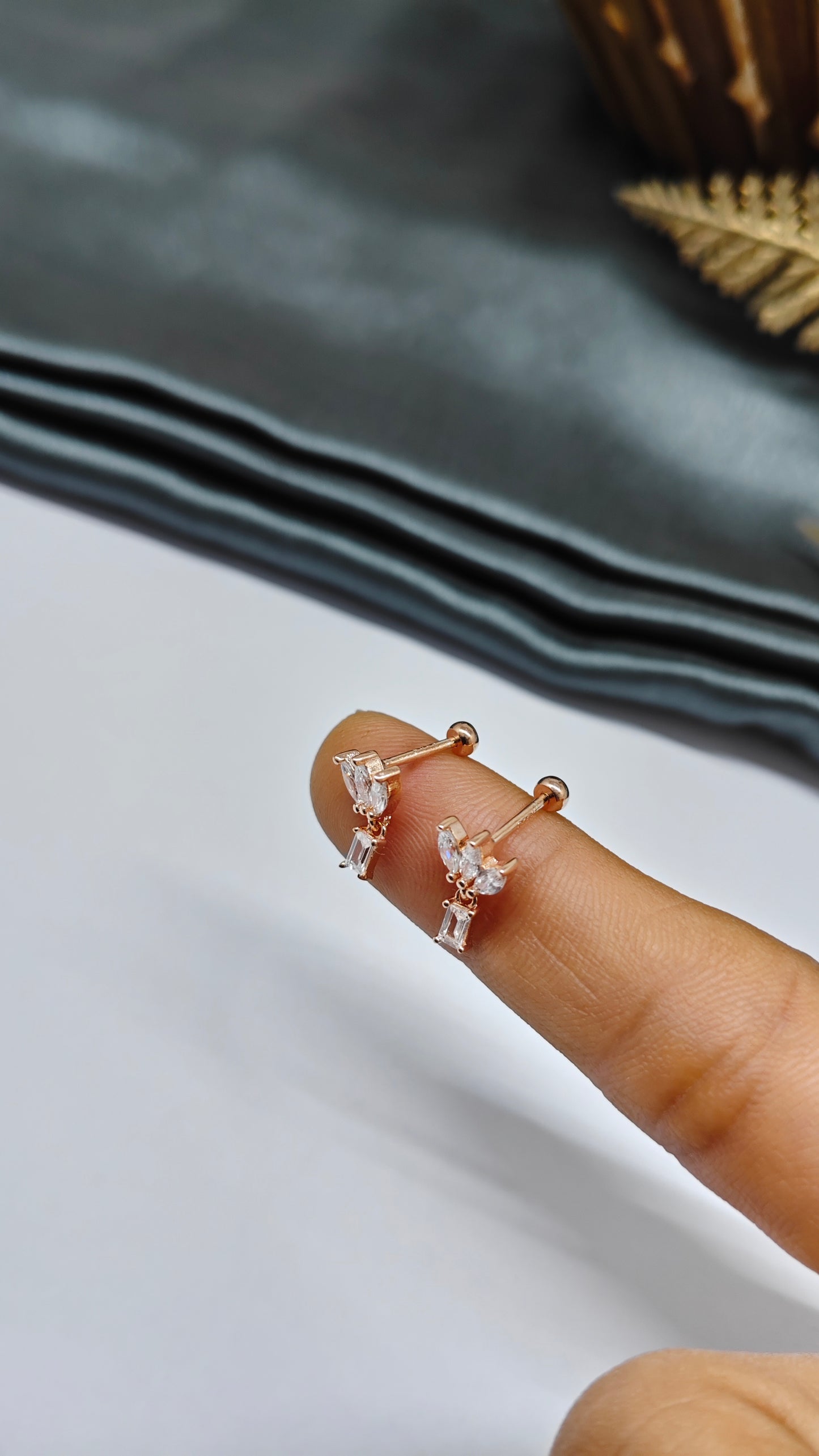 925 Silver Rose Gold 3+1 White Stone Hanging Design Bugadi Earrings