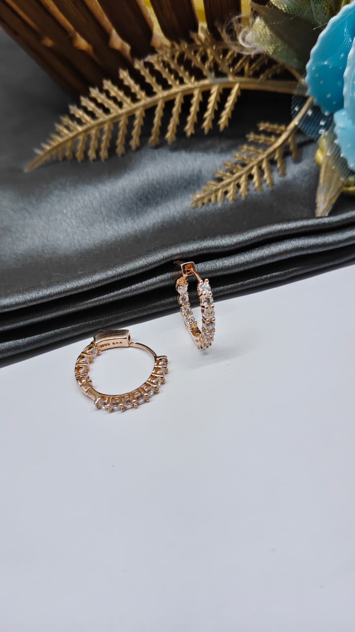 925 Silver Rose Gold Colour White Stone Balli / Earrings
