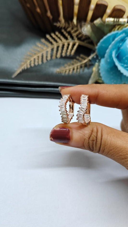 925 Silver Rose Gold Colour White Stone Balli / Earrings