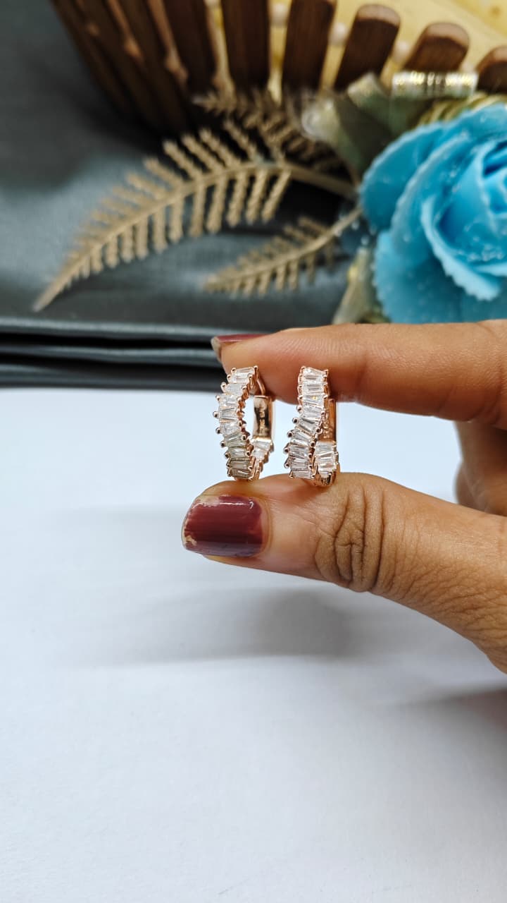 925 Silver Rose Gold Colour White Stone Balli / Earrings