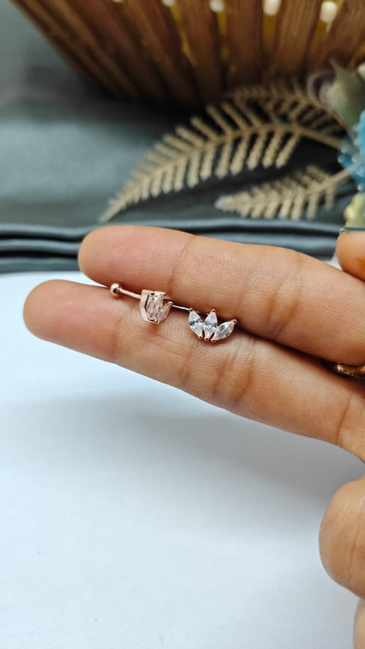 925 Silver Rose Gold 3 White Stone Design Bugadi Earrings