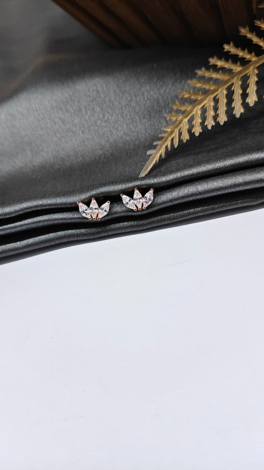 925 Silver Rose Gold 3 White Stone Design Bugadi Earrings