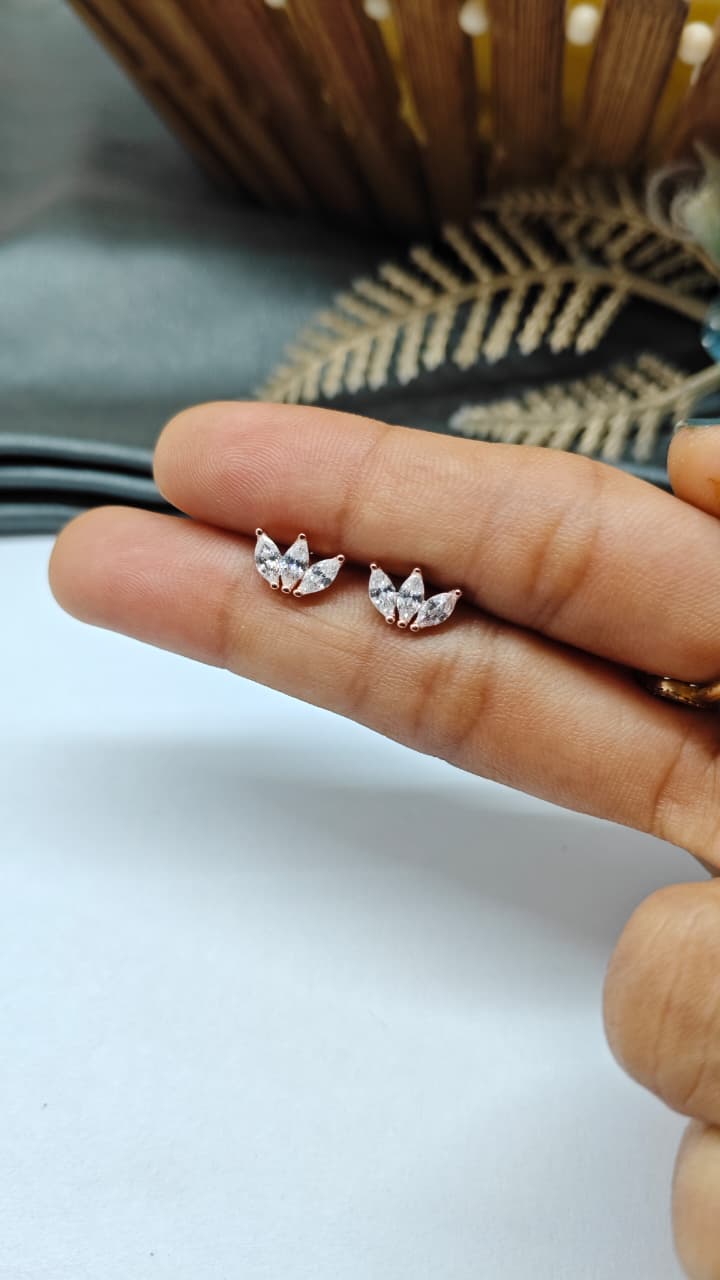 925 Silver Rose Gold 3 White Stone Design Bugadi Earrings