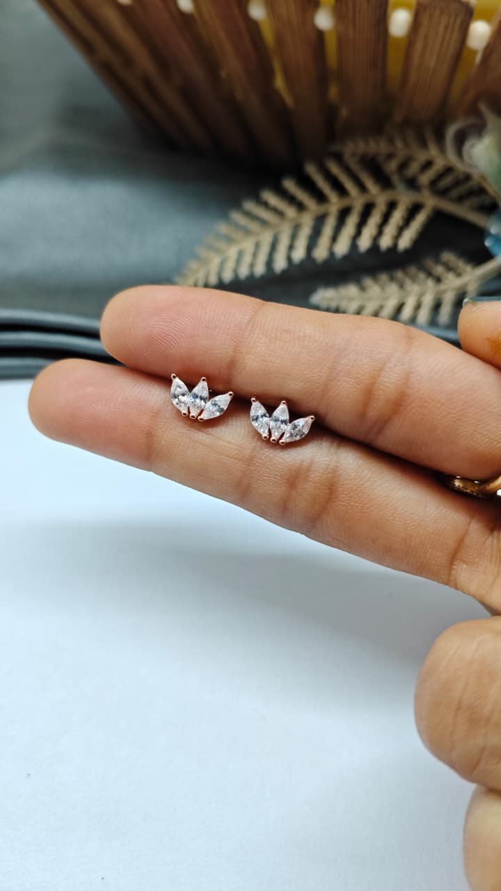 925 Silver Rose Gold 3 White Stone Design Bugadi Earrings