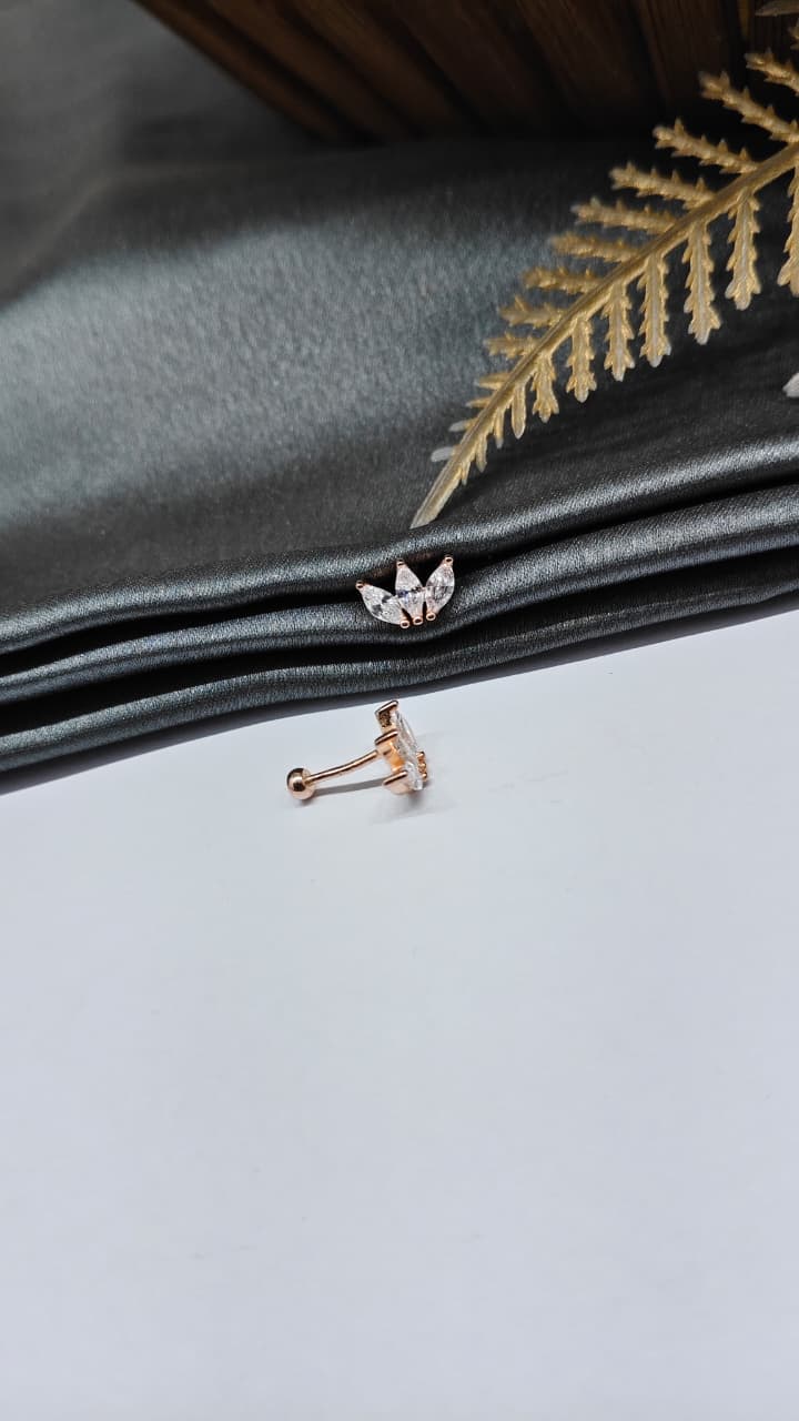 925 Silver Rose Gold 3 White Stone Design Bugadi Earrings