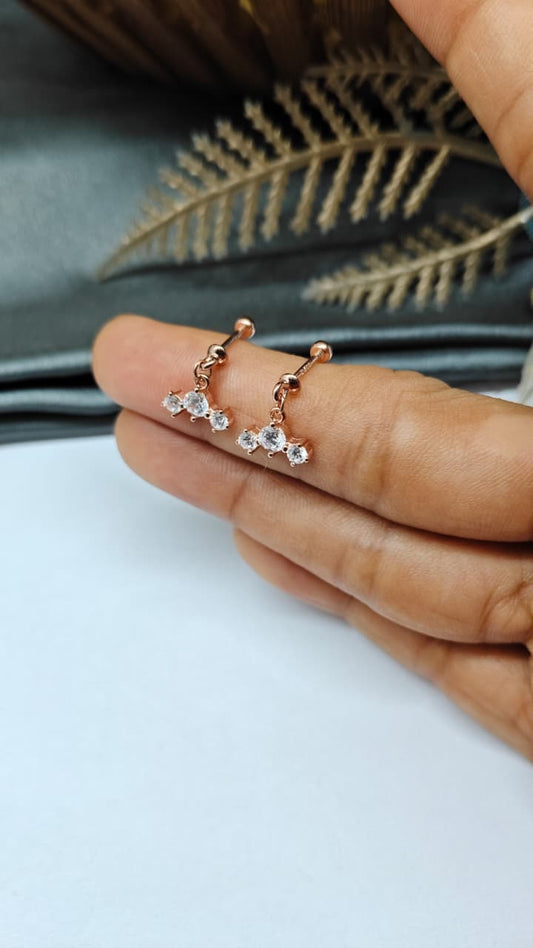 925 Silver Rose Gold 3 White Stone Hanging Design Bugadi Earrings
