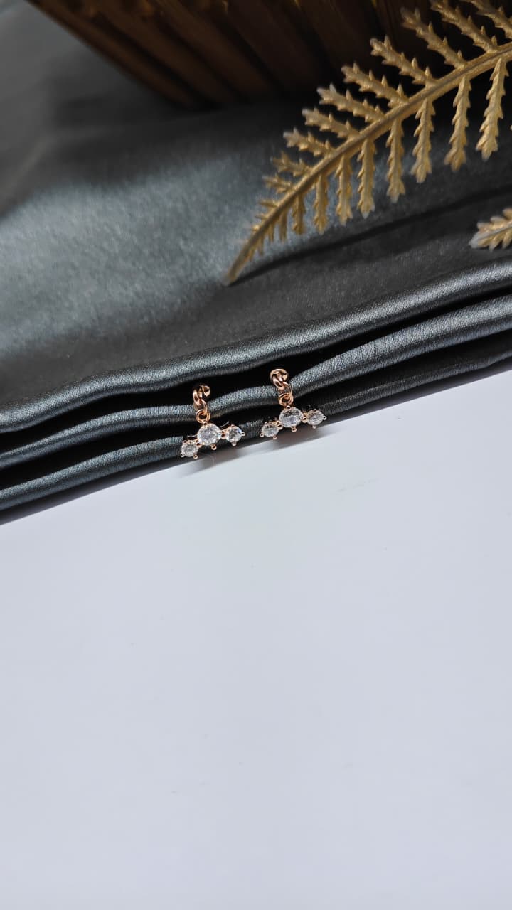 925 Silver Rose Gold 3 White Stone Hanging Design Bugadi Earrings