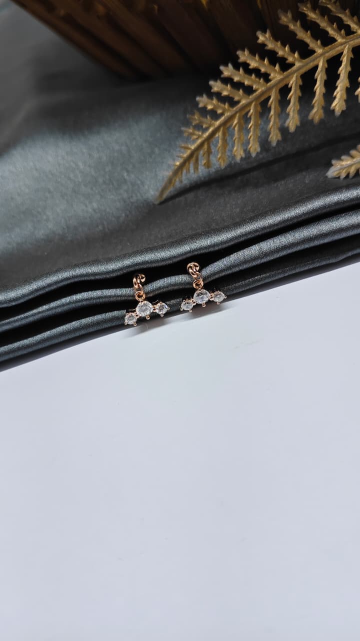 925 Silver Rose Gold 3 White Stone Hanging Design Bugadi Earrings