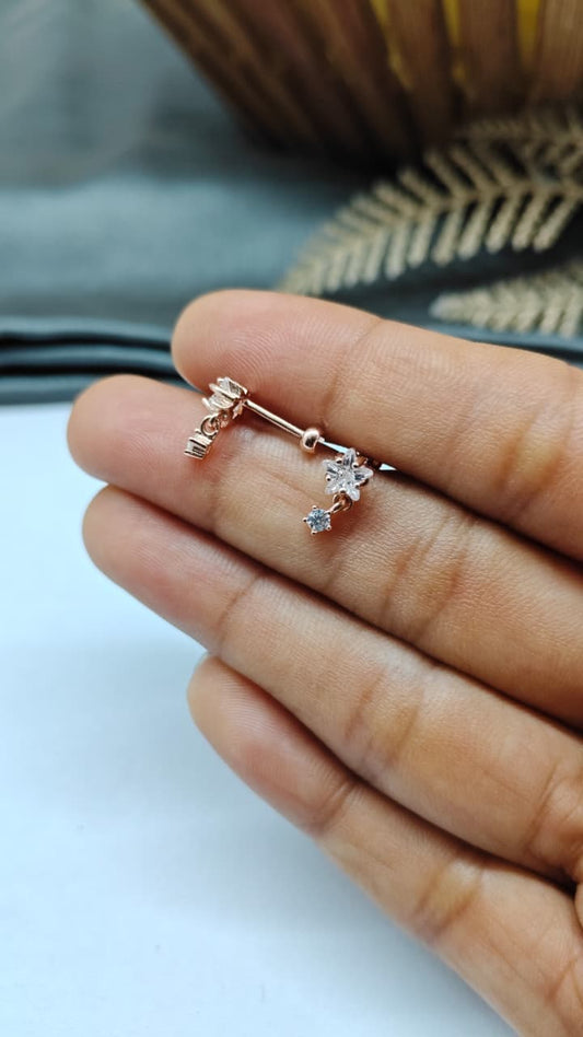 925 Silver Rose Gold White Stone Hanging Design Bugadi Earrings