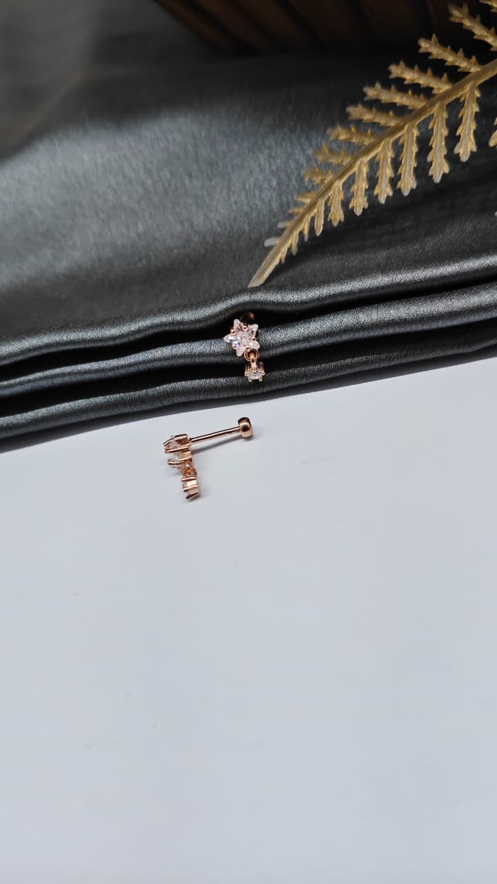 925 Silver Rose Gold White Stone Hanging Design Bugadi Earrings