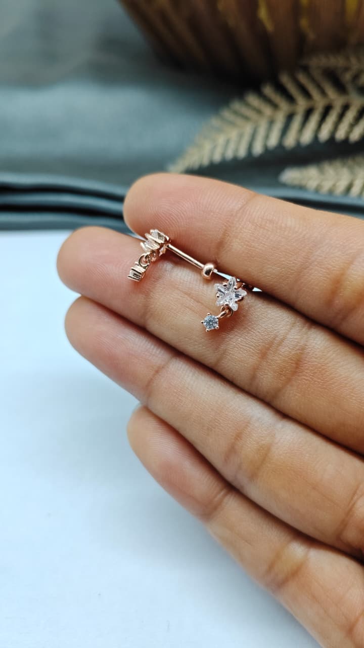 925 Silver Rose Gold White Stone Hanging Design Bugadi Earrings