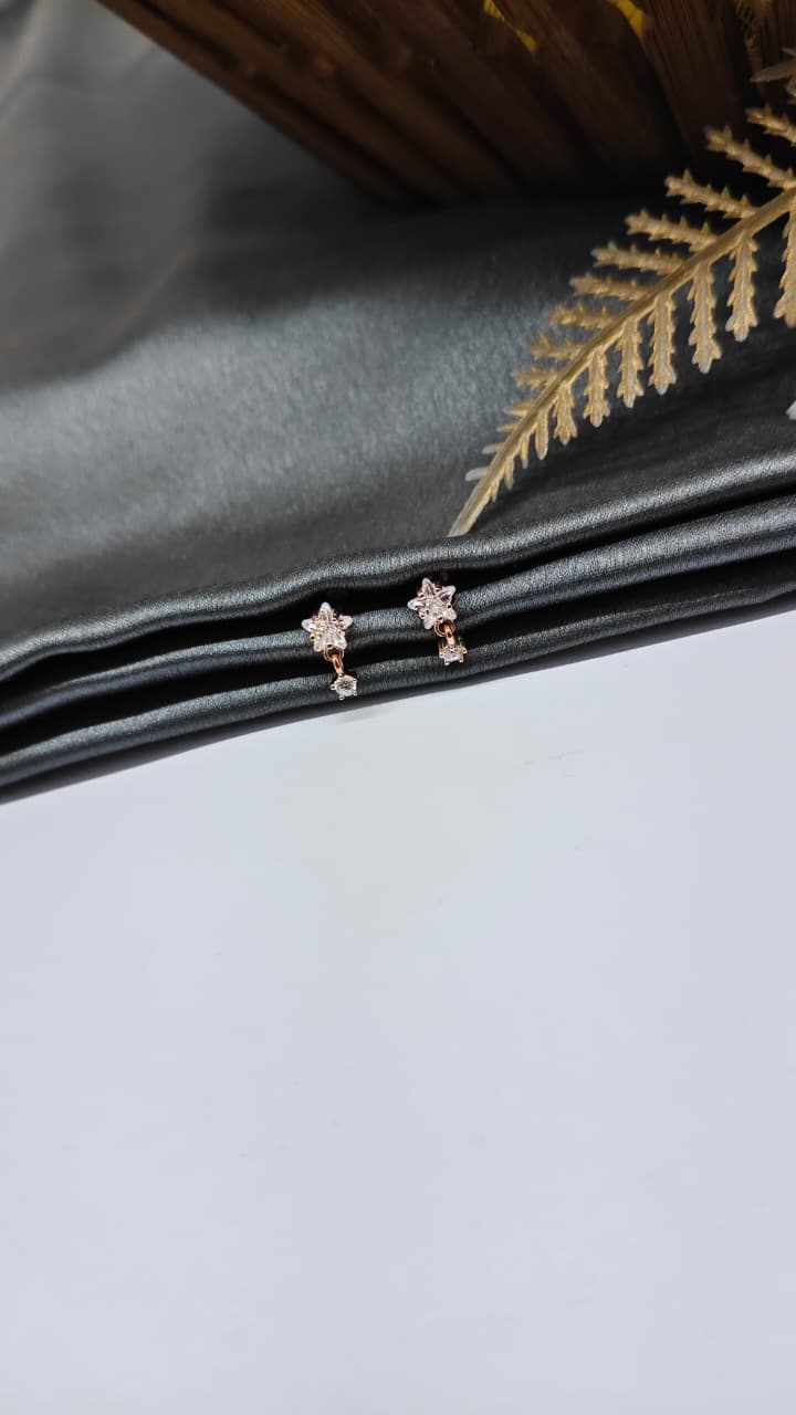 925 Silver Rose Gold White Stone Hanging Design Bugadi Earrings
