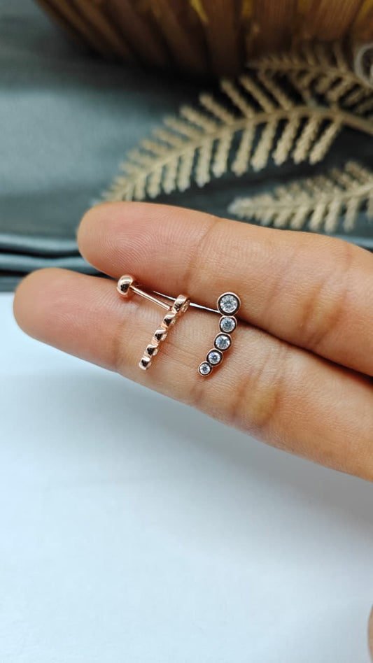 925 Silver Rose Gold 5 White Stone Design Bugadi Earrings