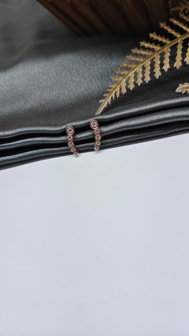 925 Silver Rose Gold 5 White Stone Design Bugadi Earrings