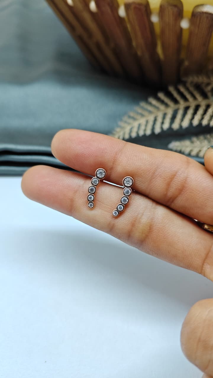 925 Silver Rose Gold 5 White Stone Design Bugadi Earrings