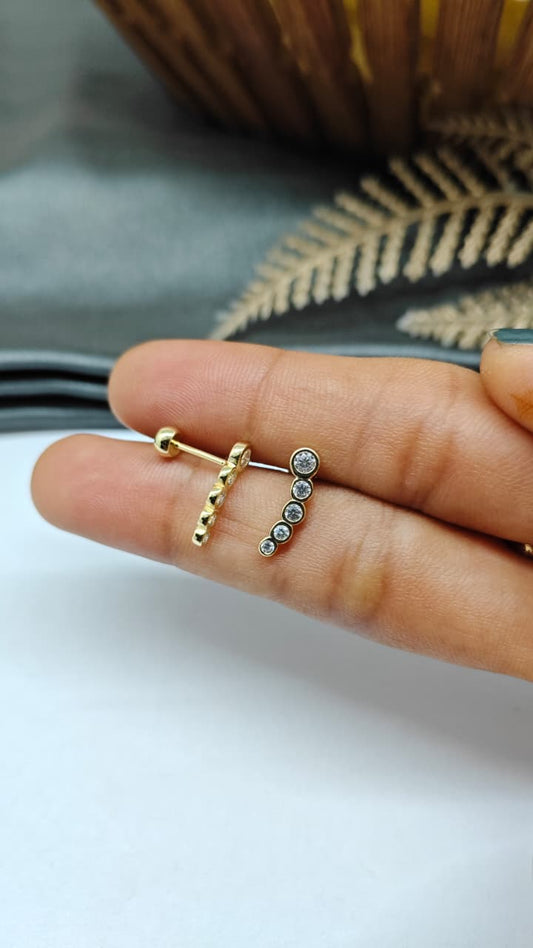925 Silver Gold 5 White Stone Design Bugadi Earrings