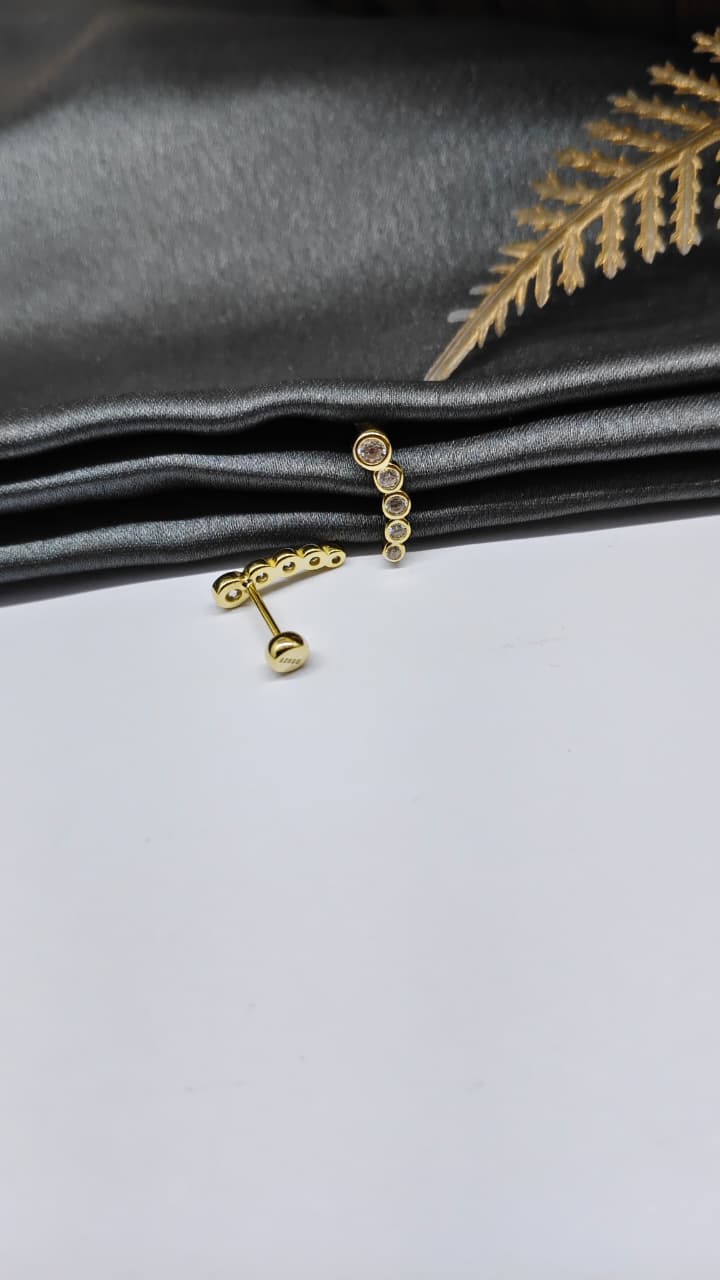 925 Silver Gold 5 White Stone Design Bugadi Earrings