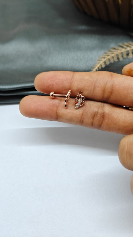 925 Silver Rose Gold 5 White Stone Leaf Design Bugadi Earrings