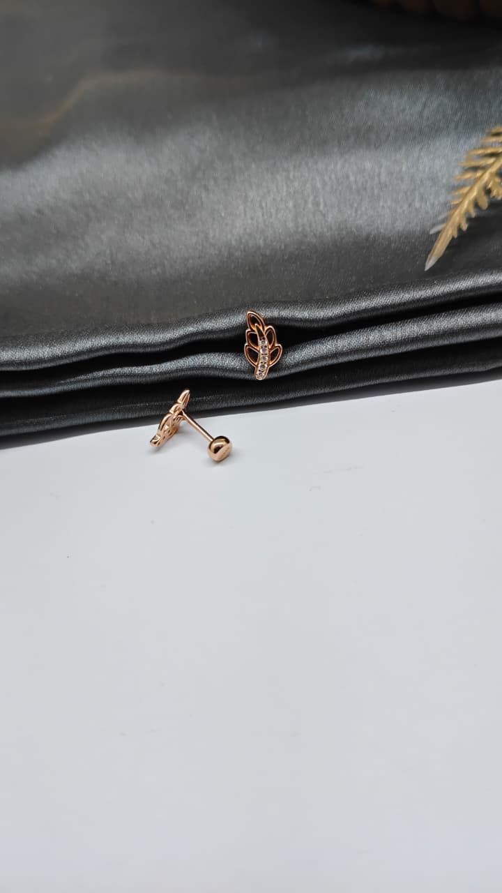 925 Silver Rose Gold 5 White Stone Leaf Design Bugadi Earrings