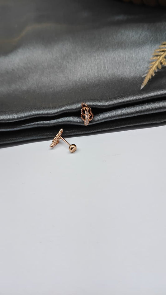 925 Silver Rose Gold 5 White Stone Leaf Design Bugadi Earrings