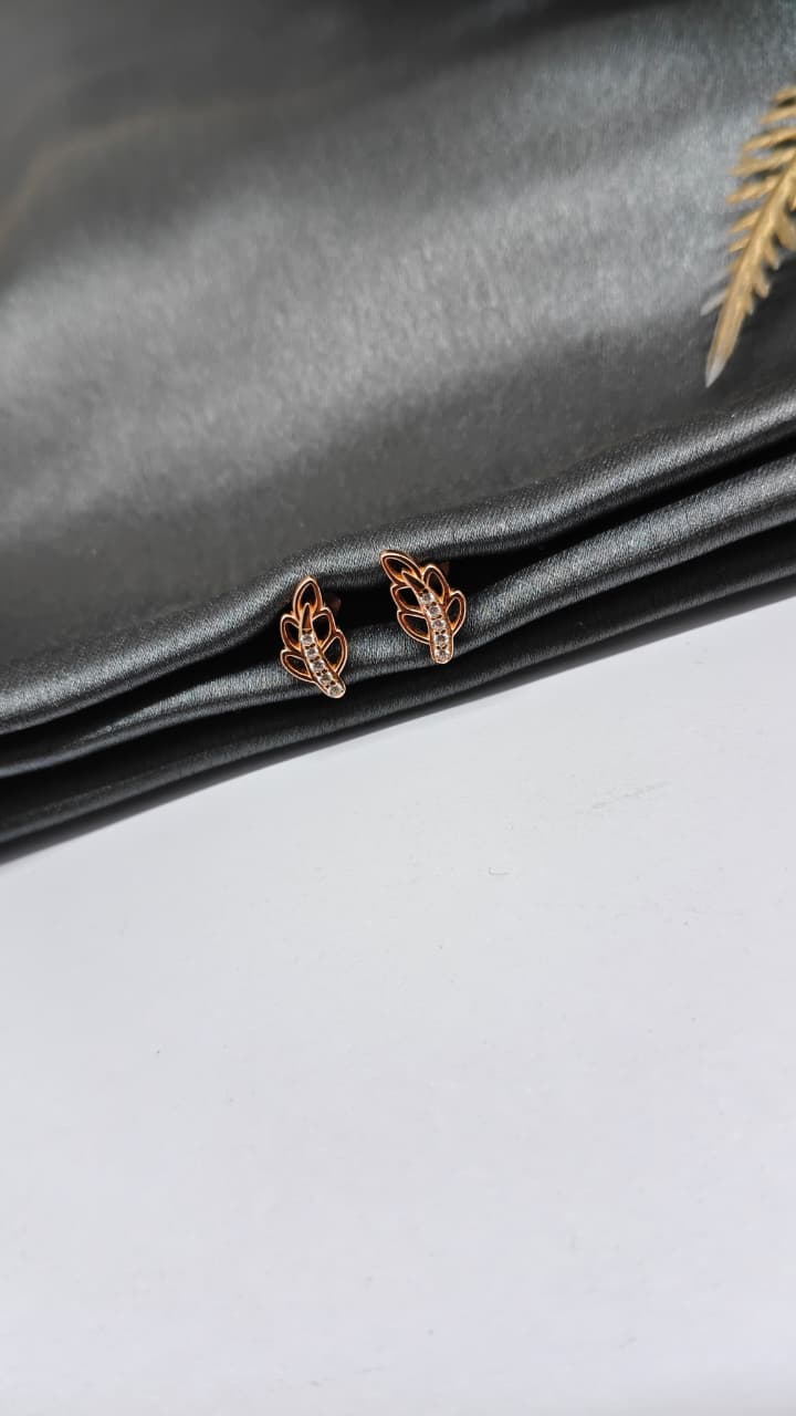 925 Silver Rose Gold 5 White Stone Leaf Design Bugadi Earrings