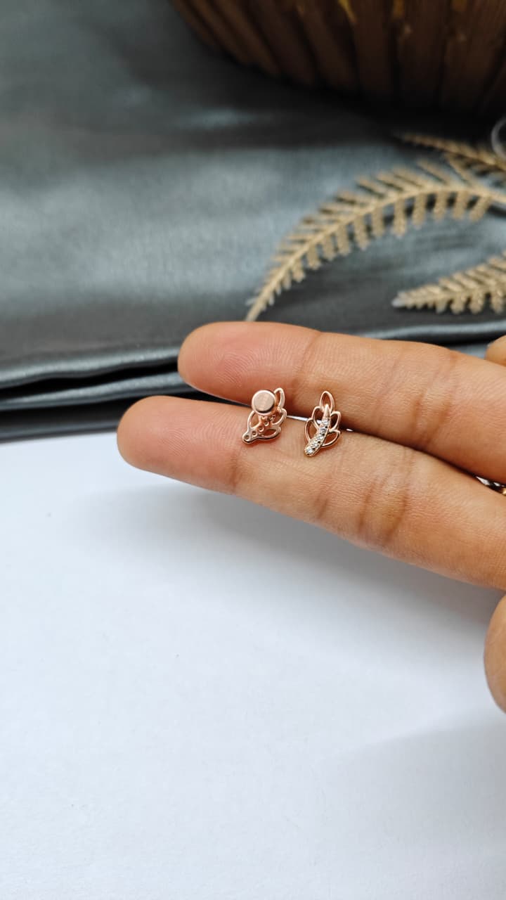 925 Silver Rose Gold 5 White Stone Leaf Design Bugadi Earrings