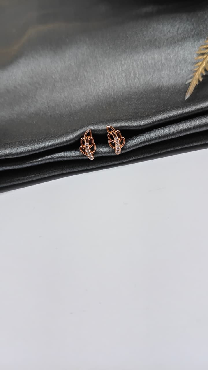 925 Silver Rose Gold 5 White Stone Leaf Design Bugadi Earrings