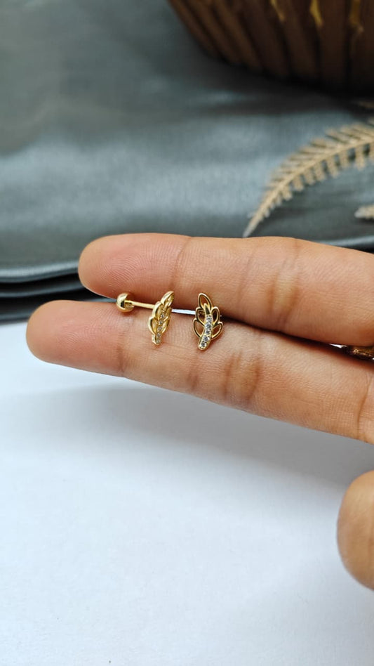 925 Silver Gold 5 White Stone Leaf Design Bugadi Earrings