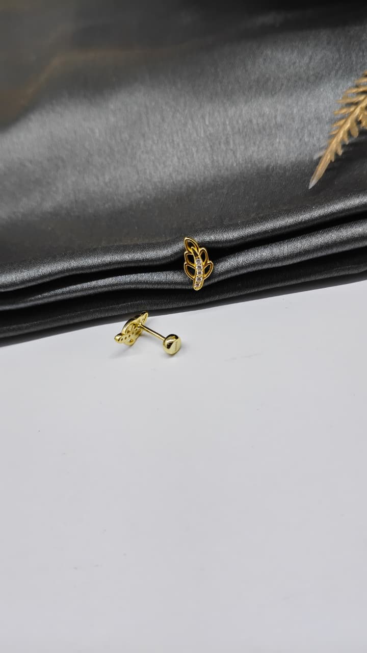 925 Silver Gold 5 White Stone Leaf Design Bugadi Earrings