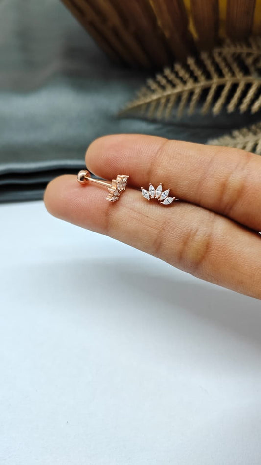 925 Silver Rose Gold 5 White Stone Design Bugadi Earrings