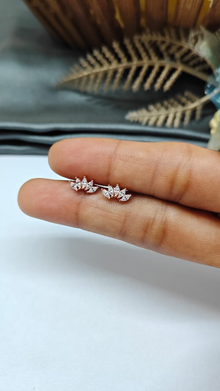 925 Silver Rose Gold 5 White Stone Design Bugadi Earrings