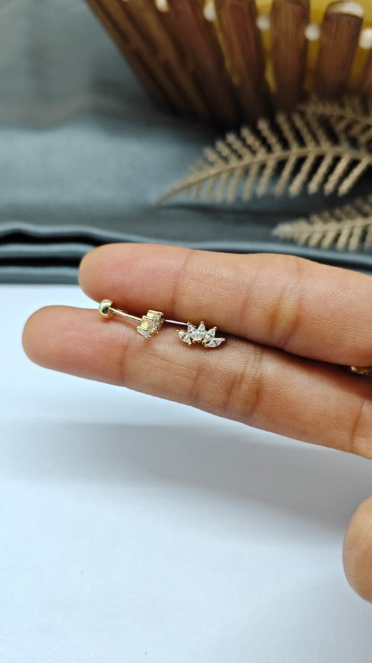 925 Silver Gold 5 White Stone Design Bugadi Earrings