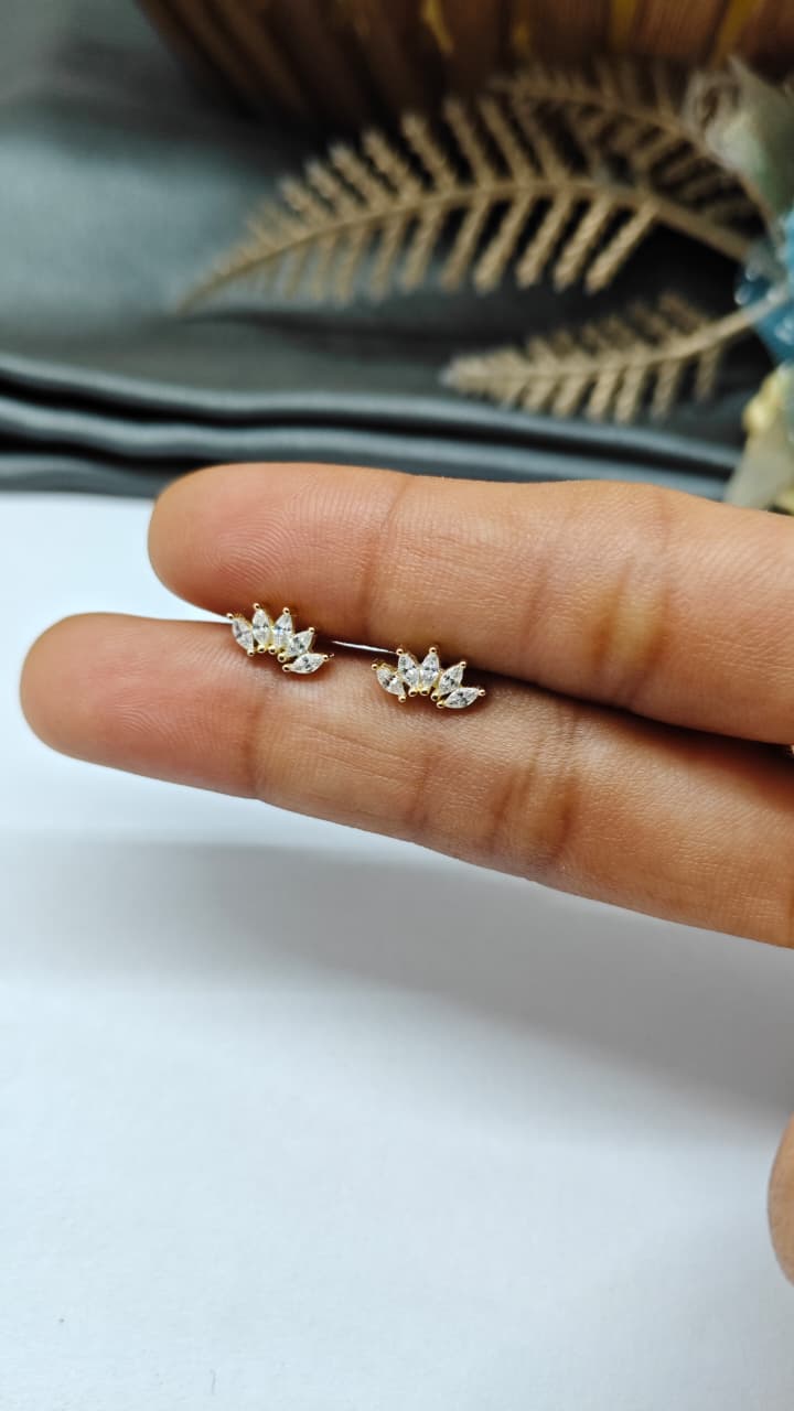 925 Silver Gold 5 White Stone Design Bugadi Earrings